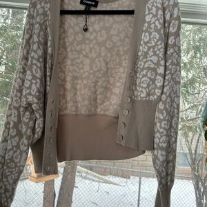 Express Tan and Cream Leopard Cardigan